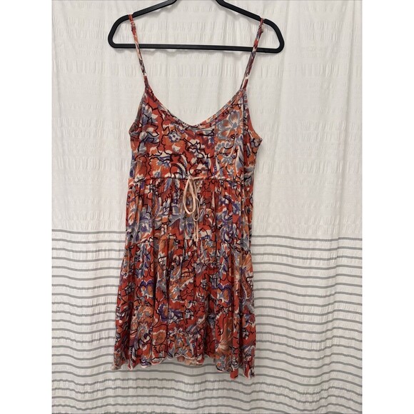 Free People Dress Womens Small Paisley Beaded Tiered Spaghetti Strap Mini Boho - Picture 7 of 7